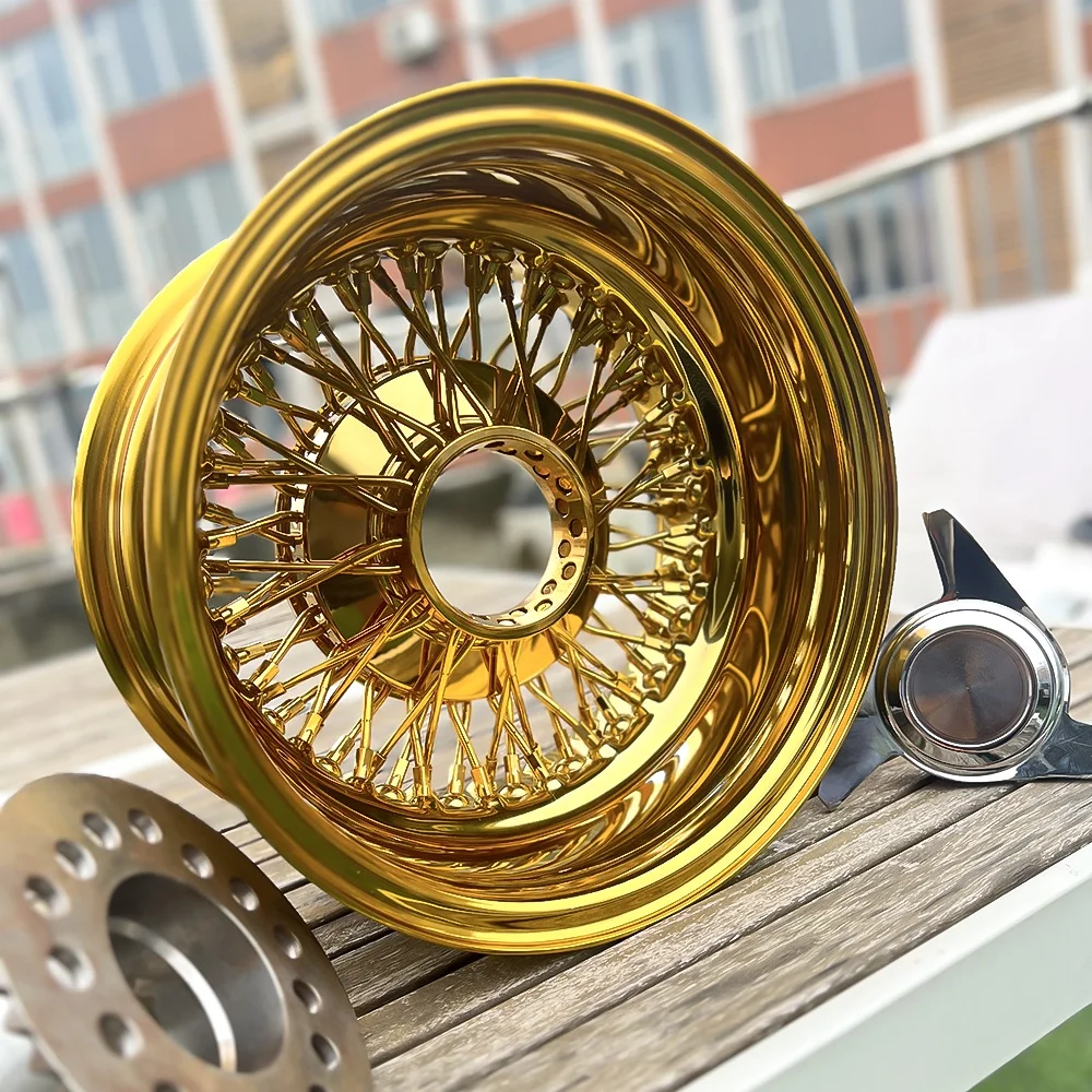 Jiangzao 100 spoke wire wheel gold chrome 13 14 15 16 alloy rim for cadillac thunderbird chevrolet zenith