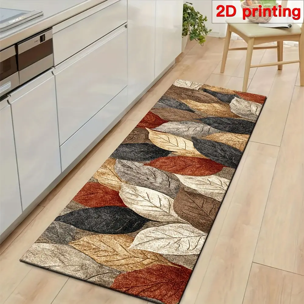 VIKAMA Country Style Multi-Colored Leaf Pattern Carpet - 2D Print Easy to Clean - For Corridor, Hallway, Kitchen Floor Mat Decor