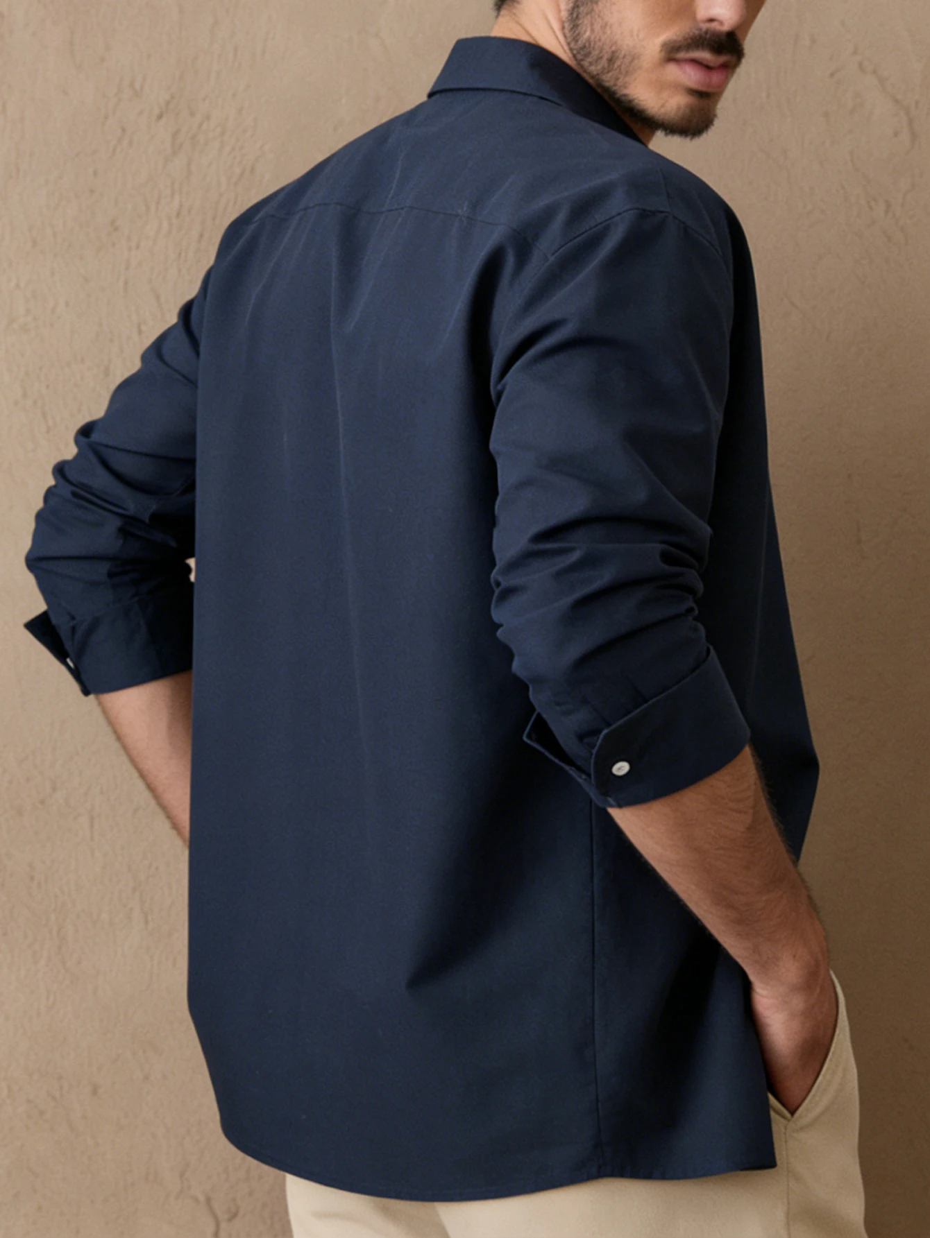 Men Oversized Drop Shoulder Shirt 100%Polyester Solid Lapel Long Sleeve Button Up Shirts Loose Casual Streetwear Tops S‑XL