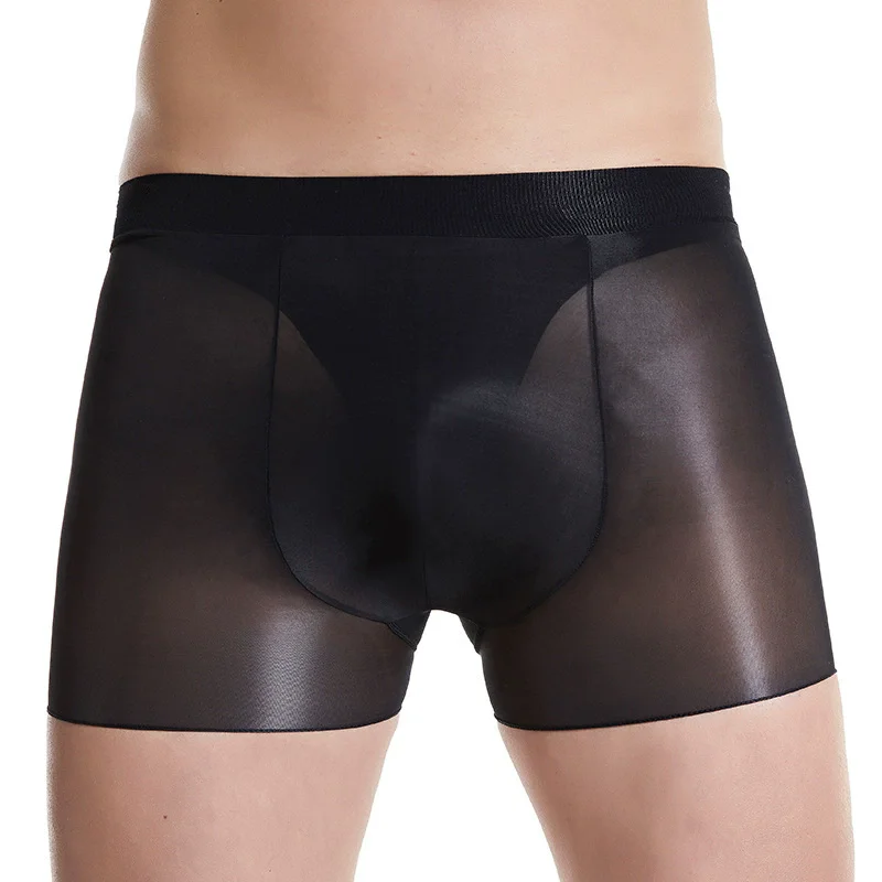

Sexy Men's Ultra-Thin Transparent Underwear Boxers Oil Shinny Skinny Stretch Panties Men Breathable U Cover Mid Waist Underpants