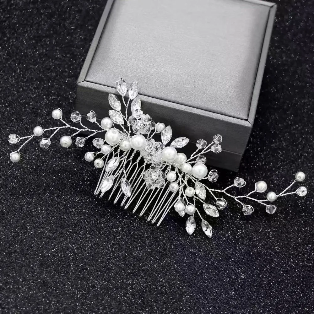 New Pearl Bridal Headdress Rhinestone Elegant Flower Insert Comb Head Jewelry Bridal Wedding