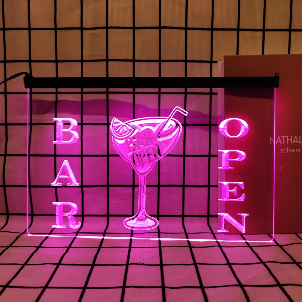 Bar Open Beer Cocktails Pub-Retro LED Neon Sign Home Decor with Vintage Plaques and Posters for Room Office Farmhouse