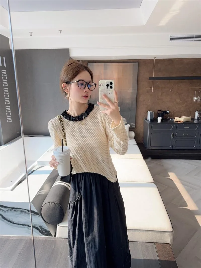 

Женский трикотажный топ Outsider Sensitive Rich Girl Color Blo с воротником, вязаный, с элементами пэчворка, осенняя коллекция 2024, премиум-качество