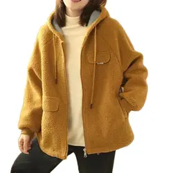 New Women Spring Autumn Jacket Thickened Hooded Casual Loose Sweater Hoodie Lamb Fur Coat Fur All-In-One Grain Velvet Tops Femal