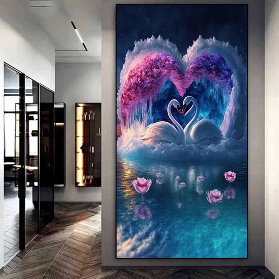 Diy Diamond Painting Complete Kits Big Size Love Swan Lake Full Rhinestone Drill Animals Mosaic Embroidery Picture Wall Decor