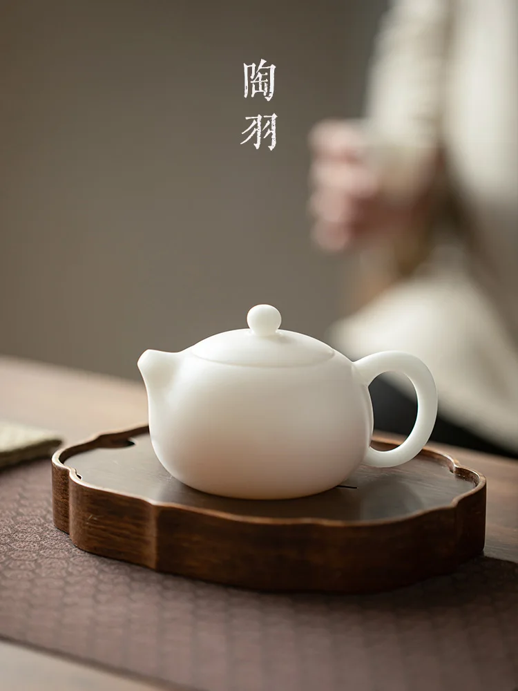 Sheep Fat Jade Porcelain Kung Fu Set, Plain Burned Ice Seed Household Single Stone Ladle, Ceramic Tea Pot,