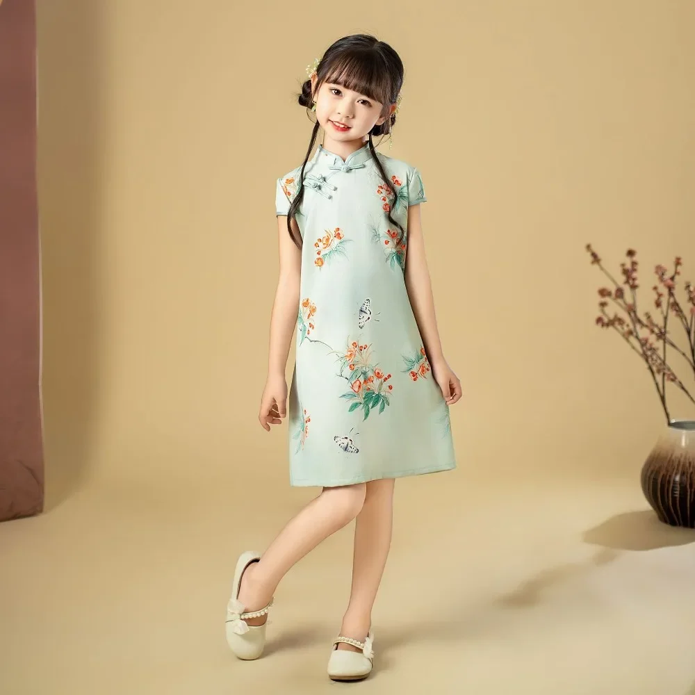 Cheongsams pakaian tradisional Cina, gaun Qipao pakaian anak-anak antik gaya China kasual Mode