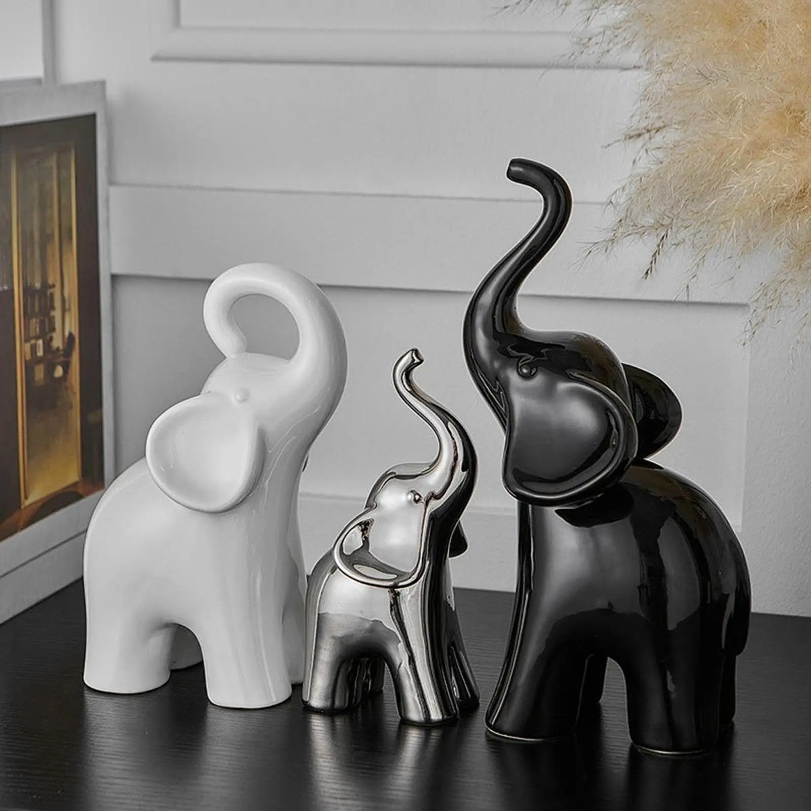 

3x Elephant Sculptures Housewarming Gift Ornament Home Decor Unique Animal
