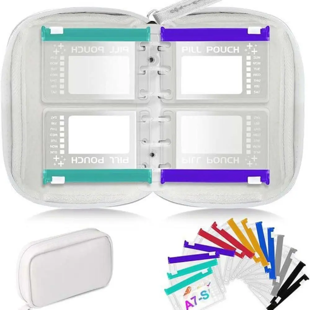 7/14PCS Portable Waterproof Pill Pouch Set Leakproof Color-Coded 7-Day Pill Organizer PU Leather Moisture-proof