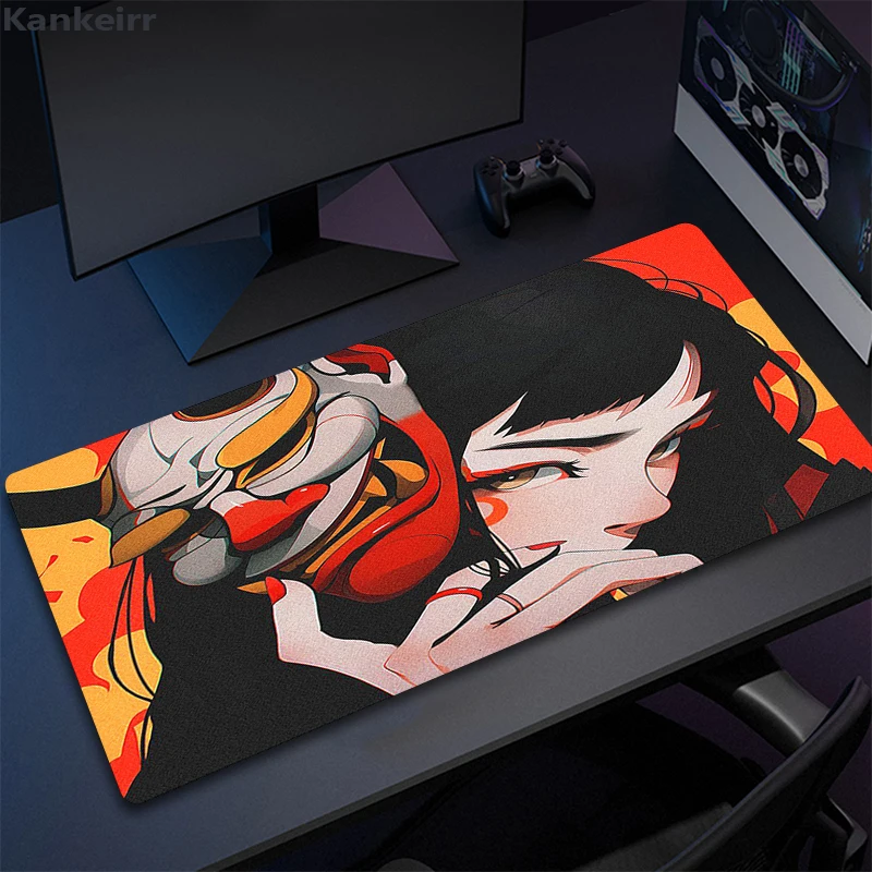 Alfombrilla de ratón para Gamer e-sports Gaming, alfombrilla de ratón grande de Anime, 90x40cm, Oni Devil Mask, alfombrilla de ratón antideslizante para oficina, alfombrilla de teclado con impresión HD, XXL