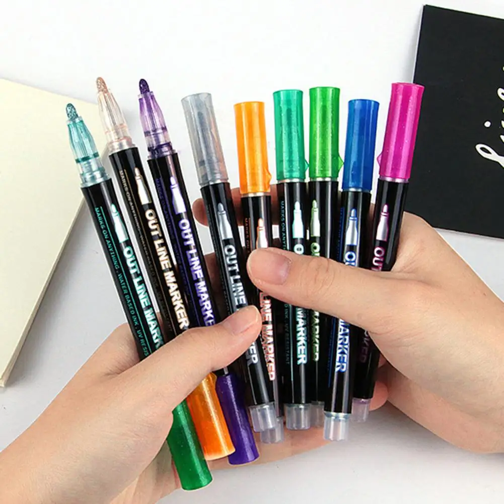 12ชิ้นปากการ่างเส้นคู่ set pulpen สีเมทัลลิกปากกาเขียนข้อความแวววาวศิลปะทำมือบัตรอวยพรปากการ่าง