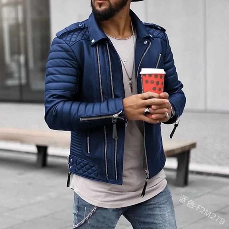 New Autumn Winter Men\'s Thickened Lapel Clothes Coat Jackets Zipper Pu Leather Jacket Long Sleeve