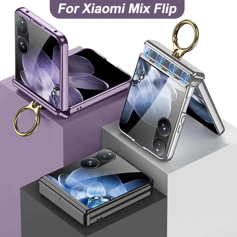 

Magnetic Double Hinges Protective Case For Xiaomi Mi Mix Flip Screen Glass Ring Bracket Plating Cover For Xiaomi Mix Flip Case