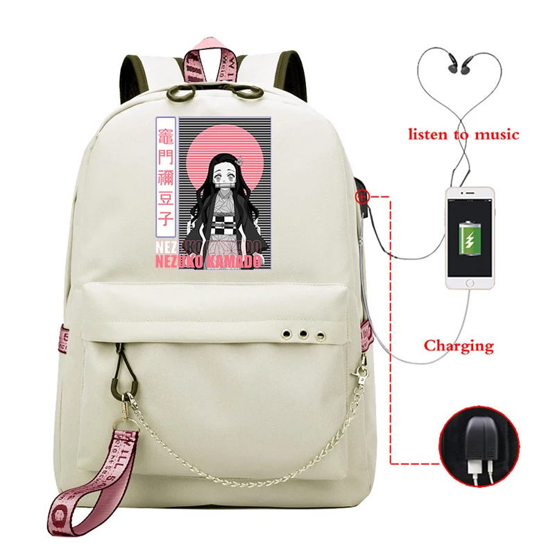 Demon Slayer Manga Anti-theft Backpack Casual Waterproof Backpack Travel Fabric Large Bags Female Large Capacity Simple Bags