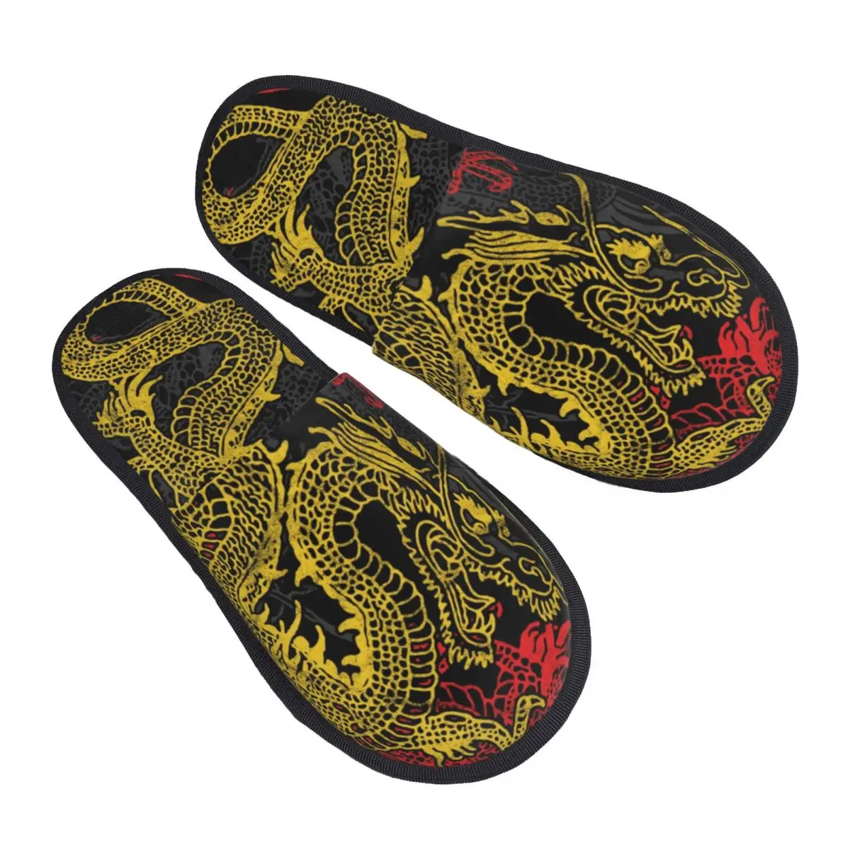 Custom Golden Chinese Dragon Pattern Memory Foam Slippers Women Comfy Warm Asian Folklore Mythology House Slippers