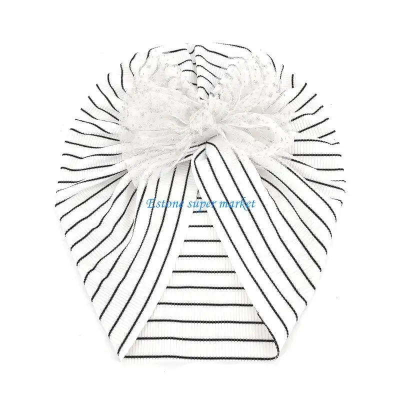 

090B Полосатая шапка-тюрбан для новорожденных с милой сетчатой ​​шапкой с блестками и бантом в рубчик, вязаная шапочка принцессы