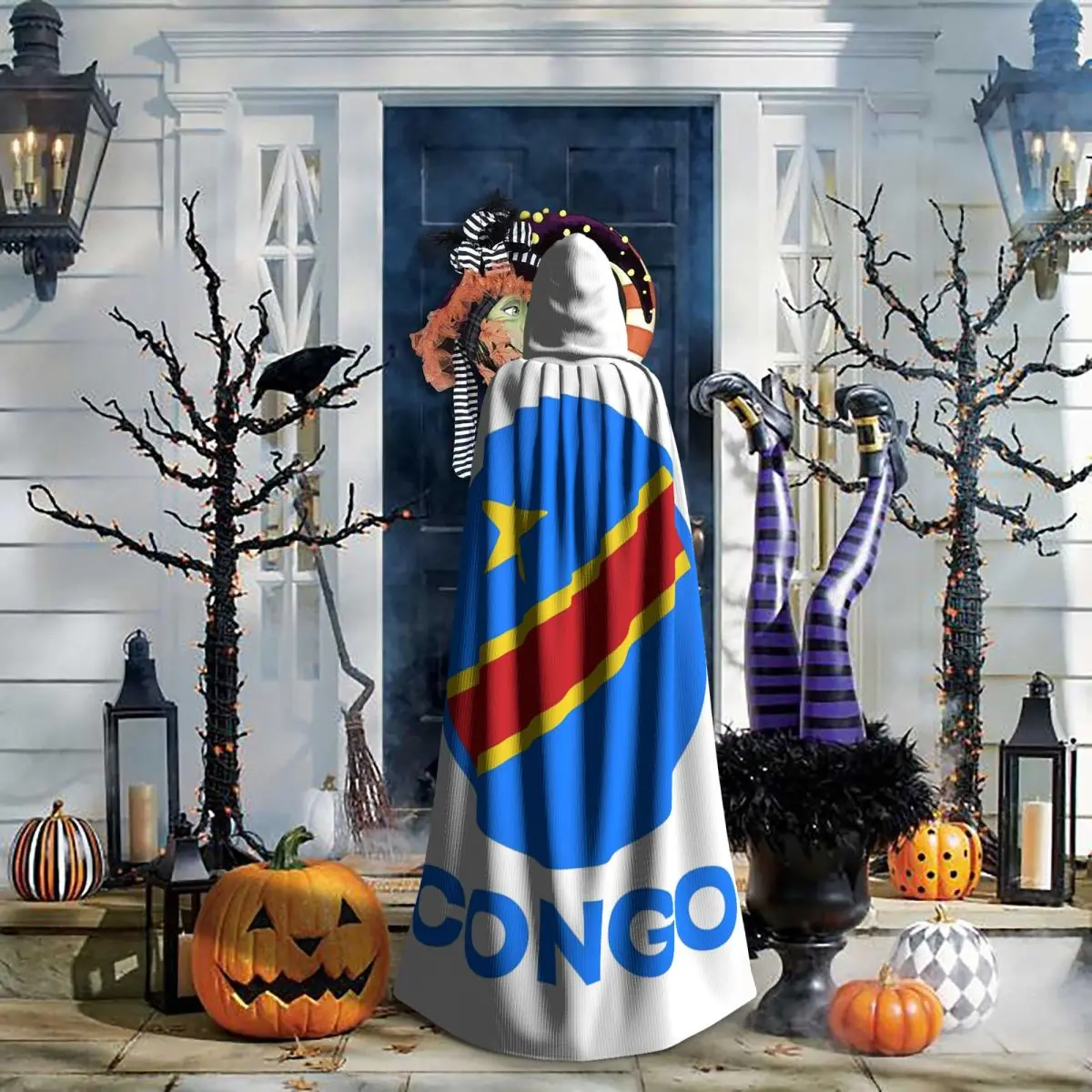 

Flag Of Congo Kinshasa Flag Of Zaire Long Hooded Cloak Witch Medieval Costume Cosplay Cape HalloweenVampire Adult Unisex