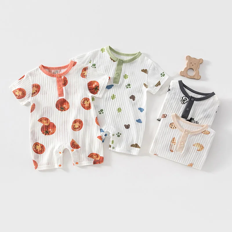 

MILANCEL New Summer Baby Rompers 0-24M Thin Loose Toddler Girls Jumpsuit Sweet Biscuit Tomato Infant Clothes Boys One Piece