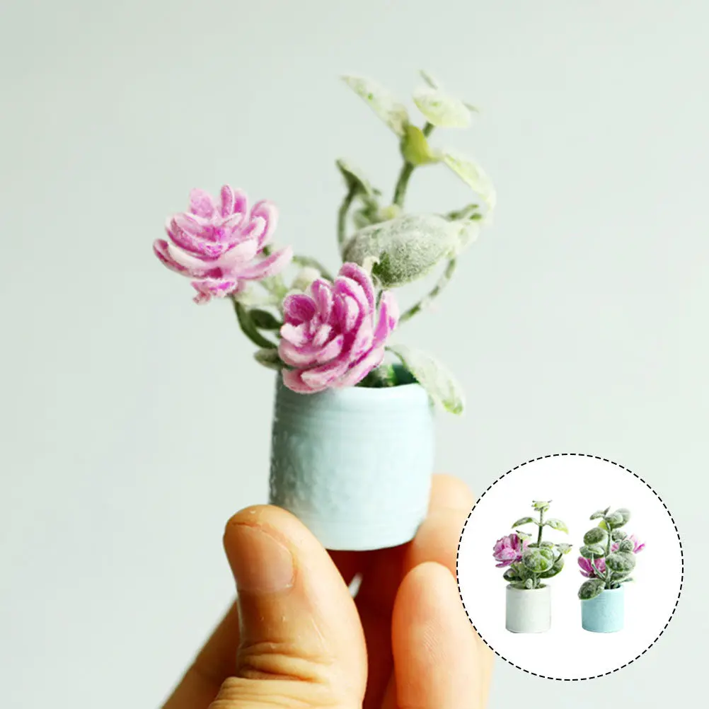 

2Pcs Mini Furniture Decoration Mini House Accessories Miniature Landscape Prop Artificial Potted Plant