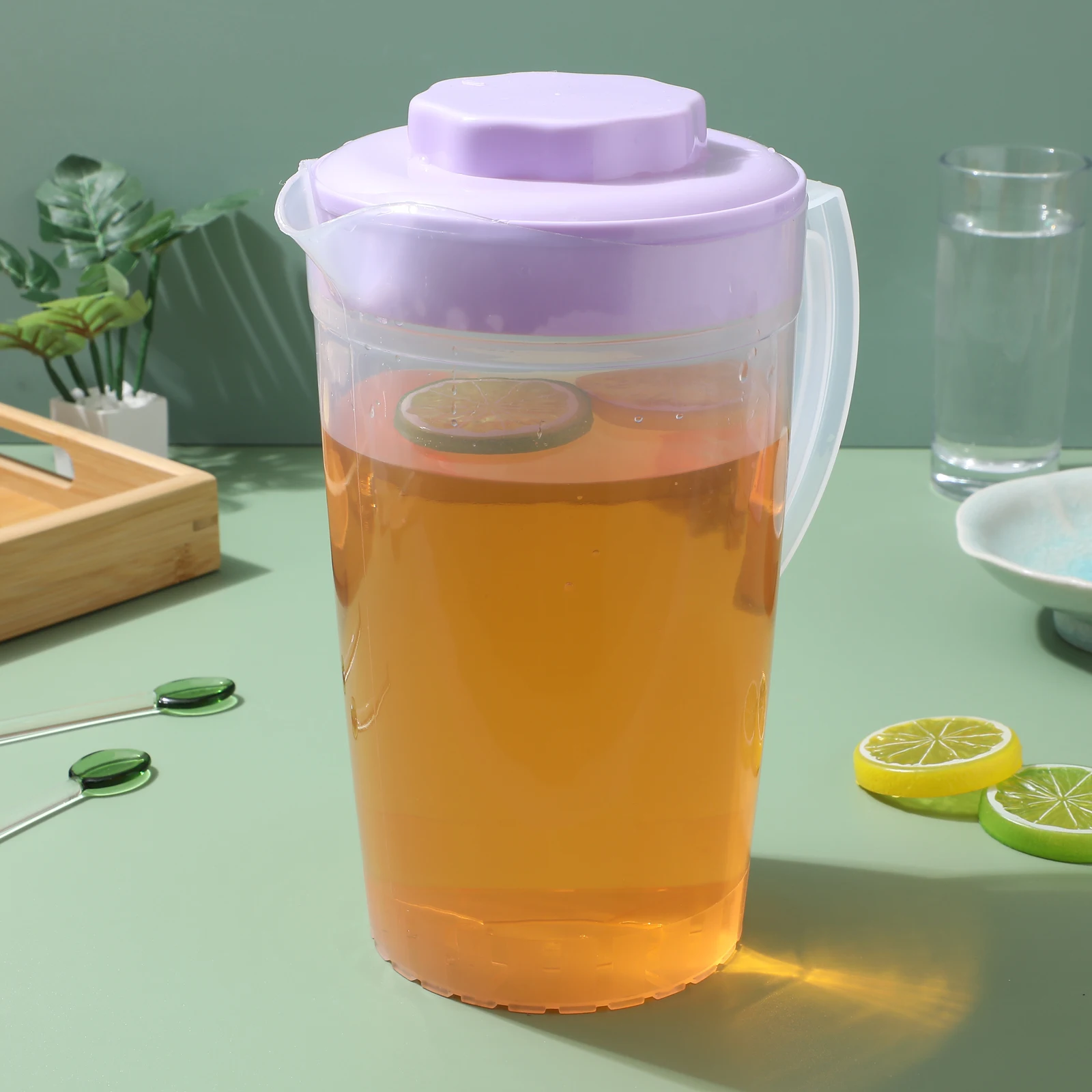 

2 Pcs Cold Water Bottle Jug for Juices Beverage Reusable Lemon Hot Green with Lid Pot Travel