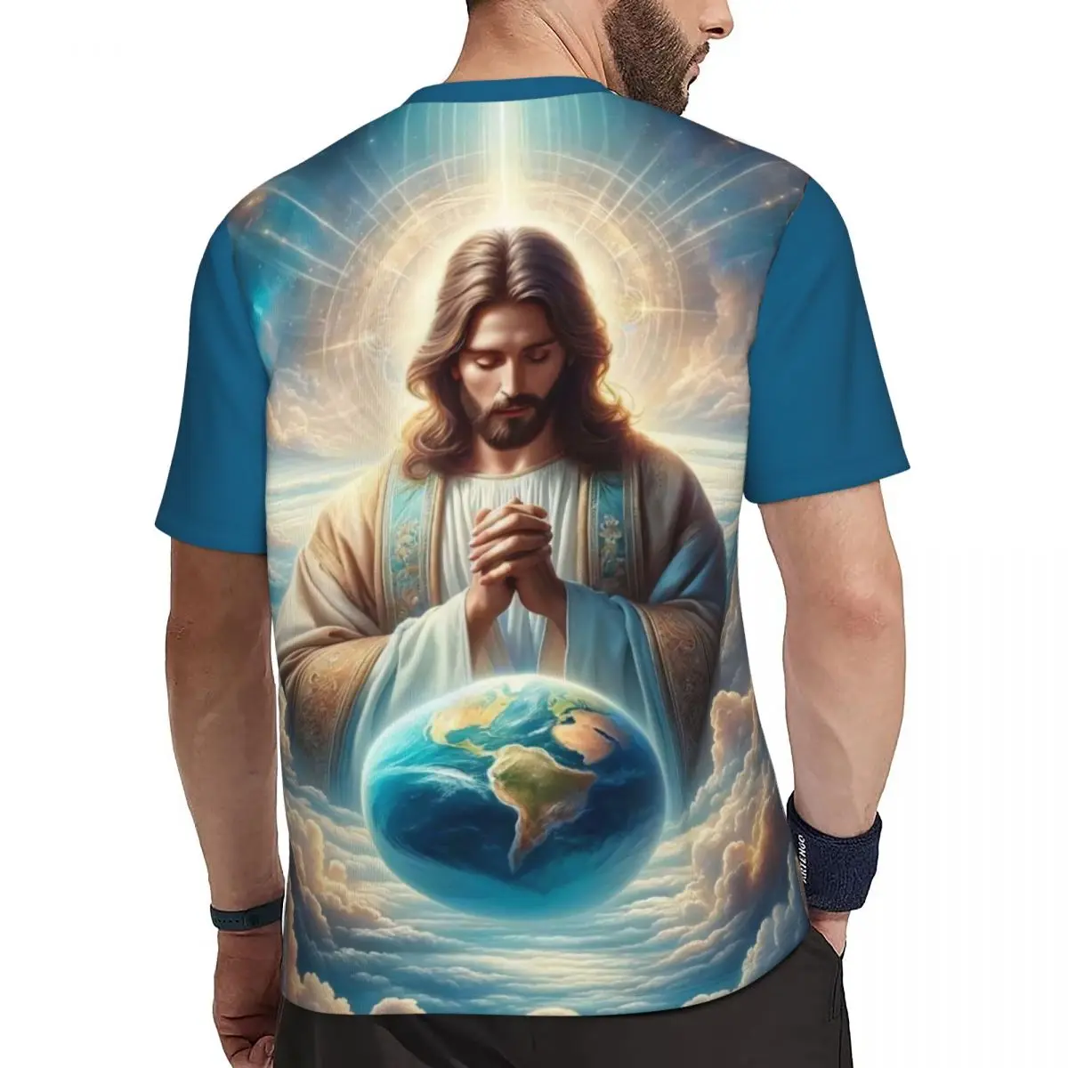 Jesus Embrace The Earth T-Shirt Mens Y2K Funny Sportswear T Shirts Quick-drying Summer Hippie Tees Graphic Big Size Tops