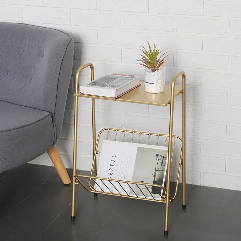 

Fashionable Iron Coffee Table, Double Level Side Table, Practical Gold Bedside Corner Rack, Elegant Living Room Storage