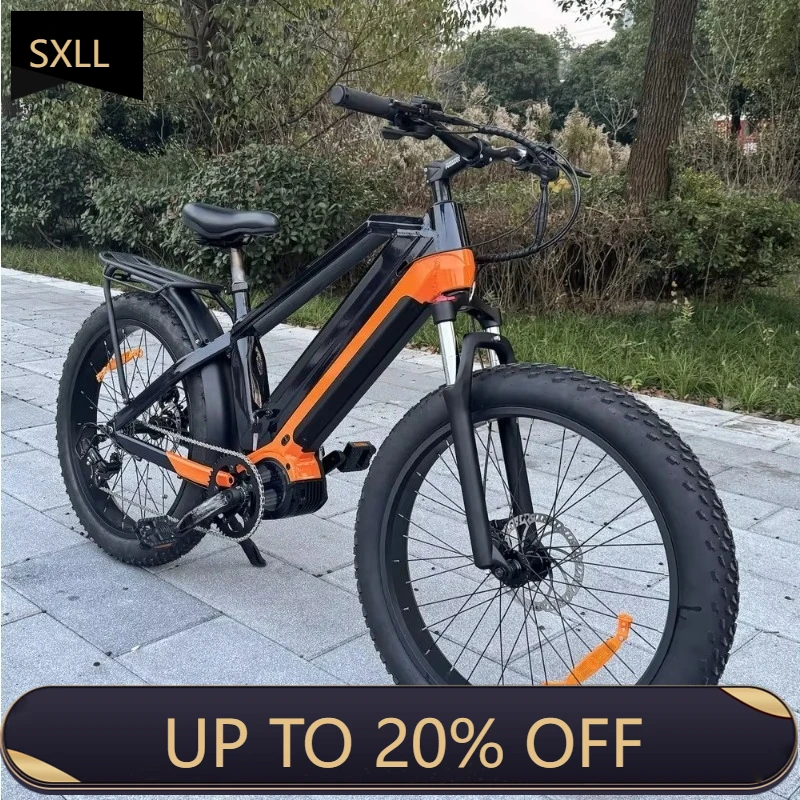 

Электрический велосипед SXLL для взрослых, 1000 Вт, 26-дюймовые широкие шины, горный велосипед, 48В 15Ач * 2 литиевые батареи, 7-скоростной, с центральным приводом, гидравлические дисковые тормоза