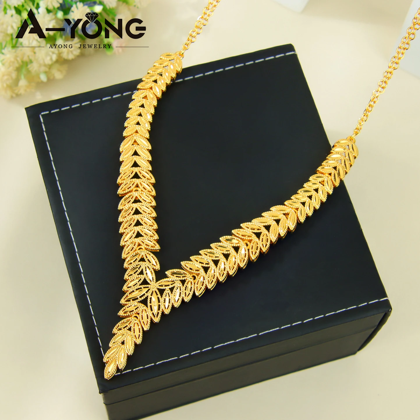 Dubai Gold Schmuck Set 24k vergoldet Arabisch Elegante geometrische Halskette Armband Ohrringe Nigeria Frauen Hochzeit Schmuck – Detail 6