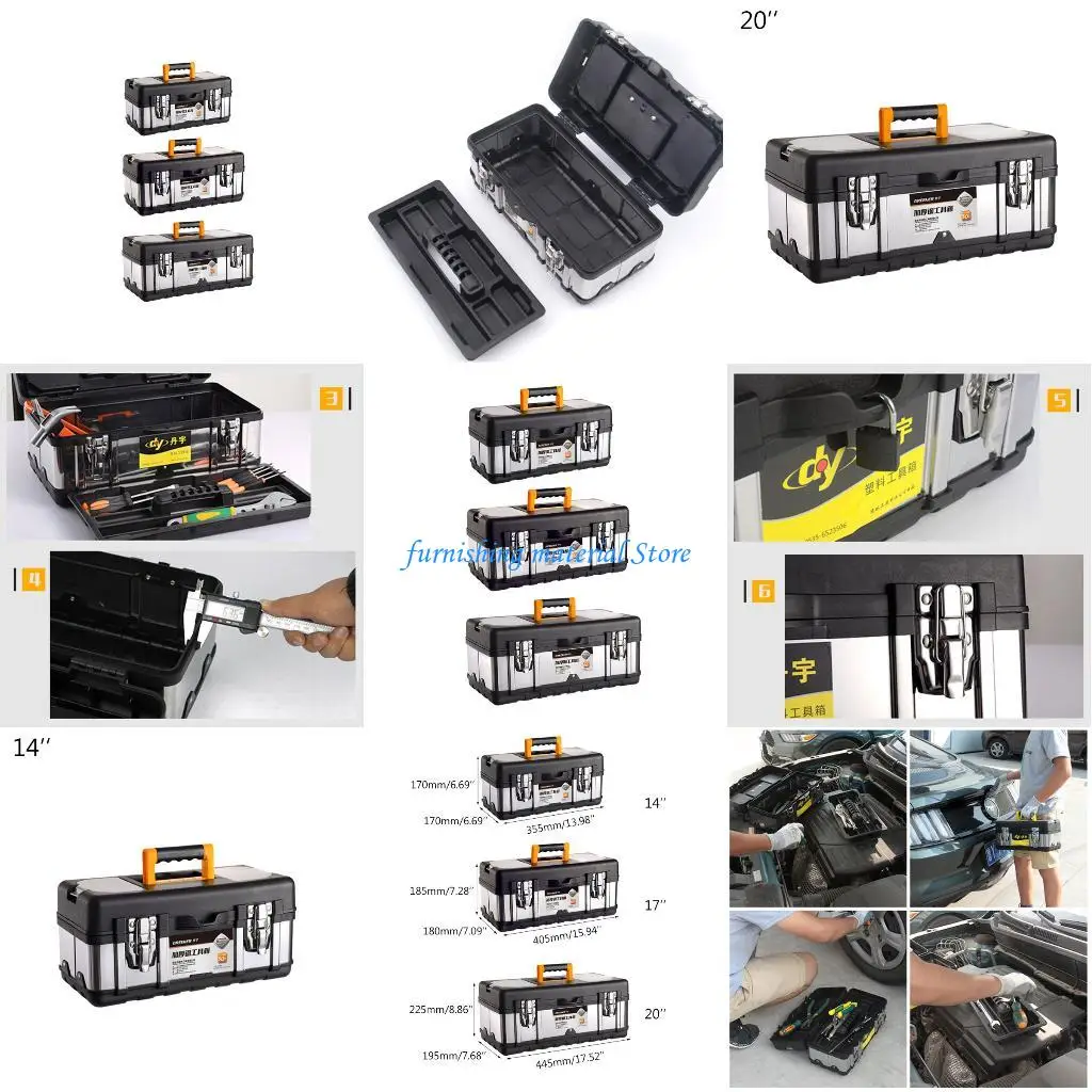 

Y5GD Multifunctional Double Layer Stainless Steel Tool Box Plastic Portable with Lid Handle Hardware