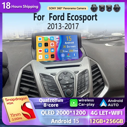 Android 15 Carplay Auto 2K pantalla Radio de coche reproductor Multimedia para Ford Ecosport 2013-2017 DSP 2din Autoradio unidad principal estéreo