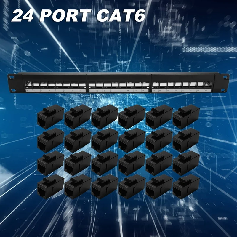 19Inch 1U Cabinet Rack Pass-Through 24 Port CAT6 Patch Panel RJ45 Contact Port(RJ45 Contact Port) Modular Frame