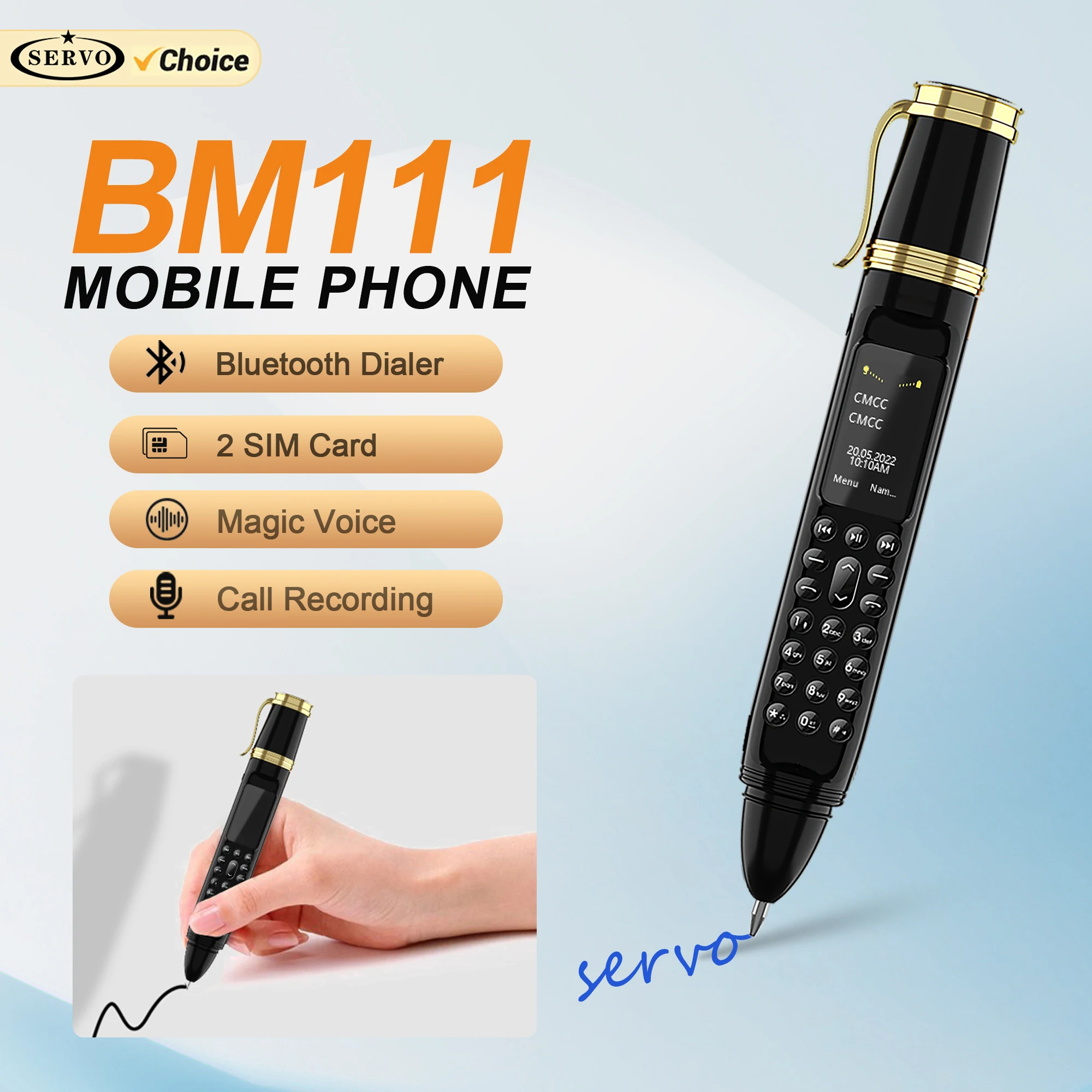 SERVO BM111 Pen Style Mobile Phone Magic Voice Bluetooth Dialer FM Radio 2G Dual SIM Standby 0.96