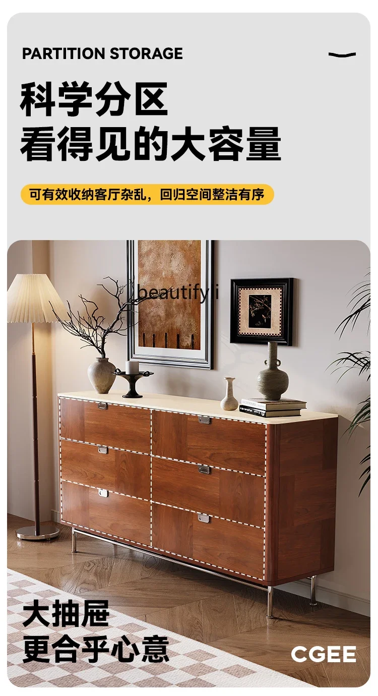 

xzSolid wood living room storage cabinet, antique entrance drawer cabinet, household retro side cabinet against the wall