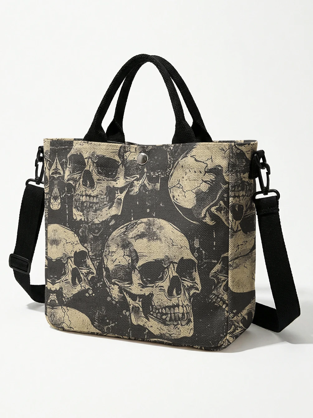 Vintage Distressed Skull Print Tote Bag Detachable Strap Crossbody Handbag For Women Daily Shopping image 4