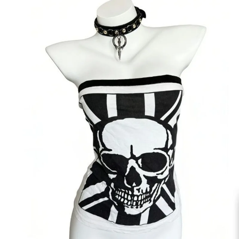 

Punk Hottie Vest American Subculture Skull Print Tanks Vintage Harajuku Fashion Slim Strapless Vest Summer Ladies Sexy Goth Tops