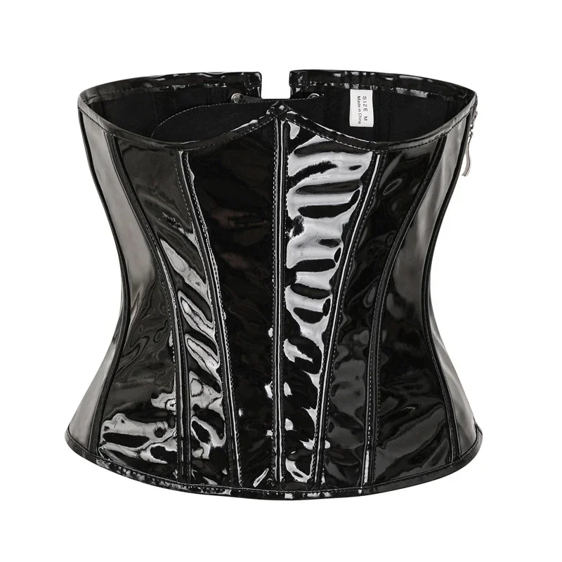 PVC Corset Top for Women Gothic Underbust Bustier Black Red PU Leather Waist Cincher Corselet Steampunk Corset Lace up Zipper