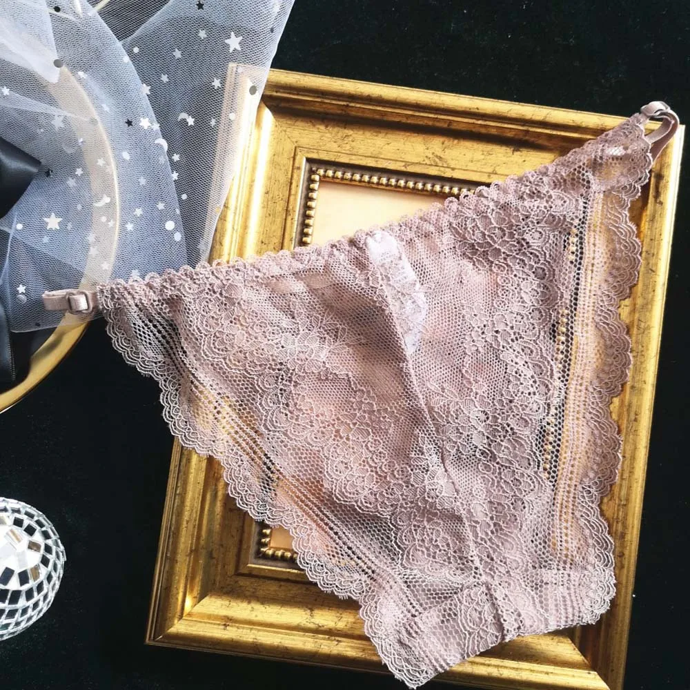 Transparent Seamless Sexy G-String Female Embroidered Thong for Women Intimates Mini Bow Underpants Lace Panties