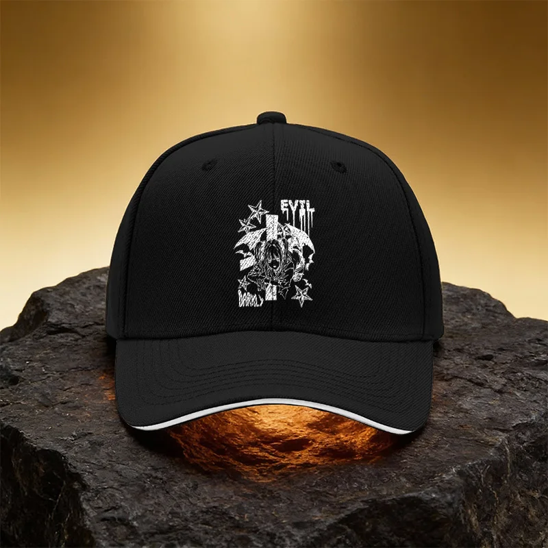 Demon Girl Bat & Star Print Baseball Cap - Unisex Adjustable Bat-Themed Sandwich Brim Hat Suitable for Daily Wear, Trave