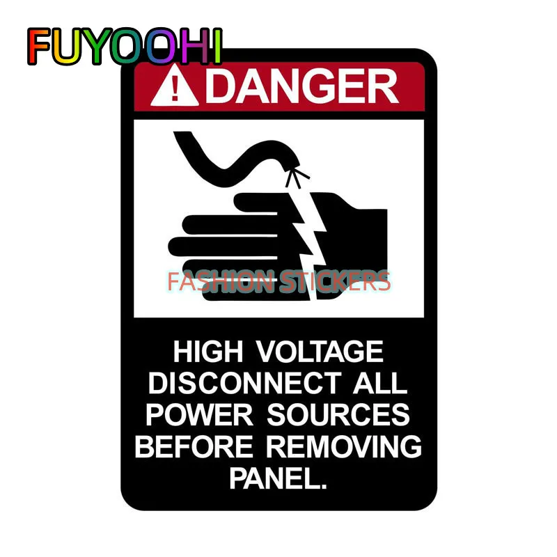 FUYOOHI Funny Danger High Voltage Disconnect All Power Sources Car Stickers Accessories Motorcycle Cover Scratches PVC