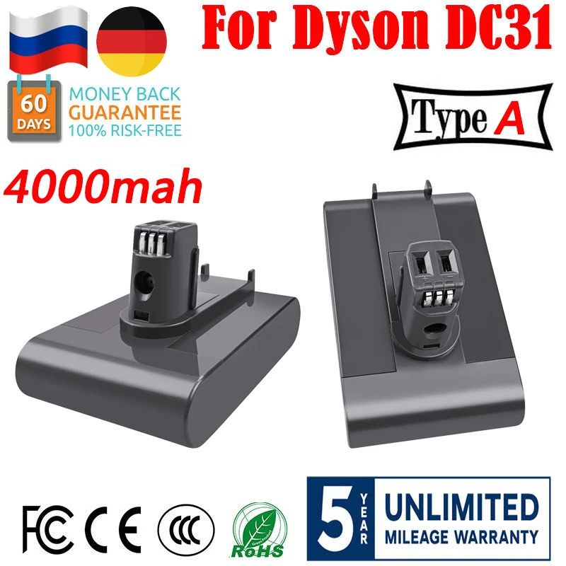 BATTOOL 22.2V 4000mAh Battery for Dyson TypeA DC3A DC31 DC34 DC35  DC45 DC56 DC57 Vacuum Clearner Animal For dyson