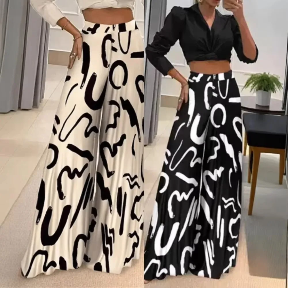 Women Print Loose Woven Wide Leg Pants Casual Comfort 2026 Soft Breathable Daily Vacation Beach Streetwear Elegant New