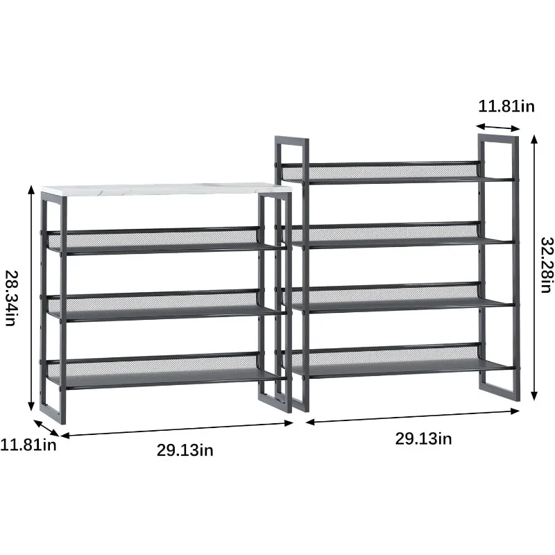 Shoe Rack 8 Tiers Shoe Storage Organizer,Large Capacity Storage Rack with White Tabletop,Adjustable Metal Shelf Sta