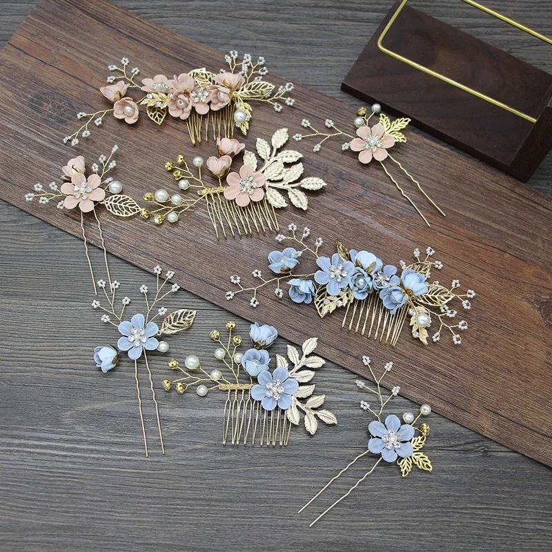 Pearl Headpieces Flower Leaf Hair Combs Pins Gold Bridesmaids Brides Hairpins Headdress Wedding Accessories Bridal Jewelry