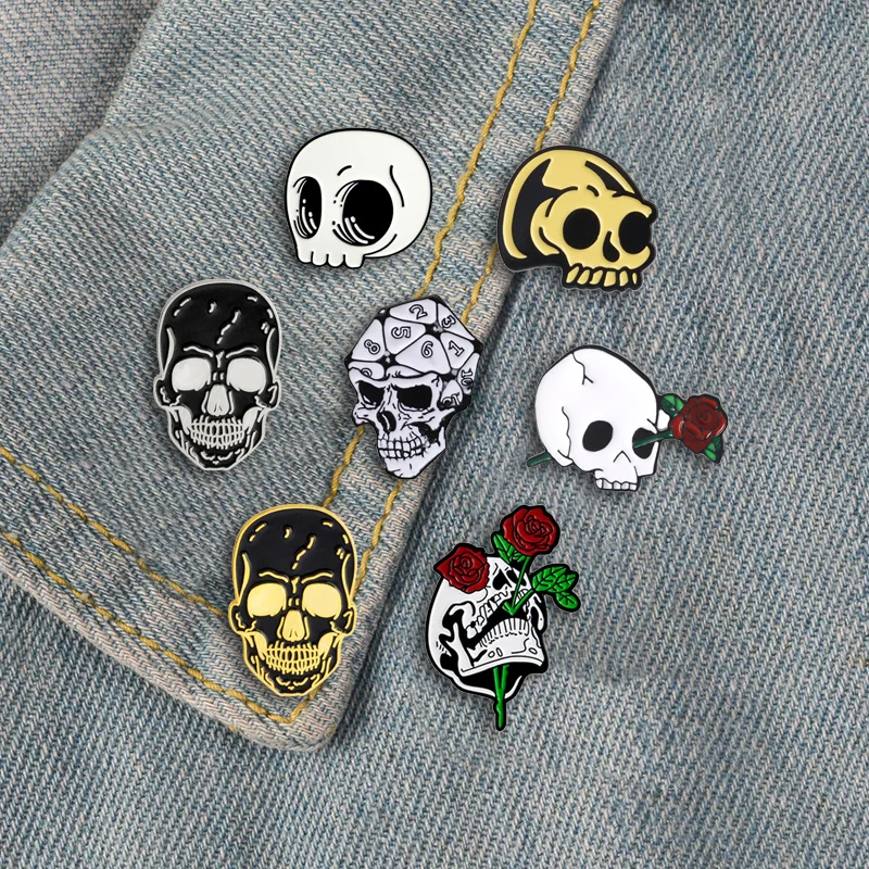 Skull Series Punk Badges Brooches Skeleton Rose Combination Denim Enamel Lapel Pins Gifts for Medicine Friends Jewelry Wholesale image 3