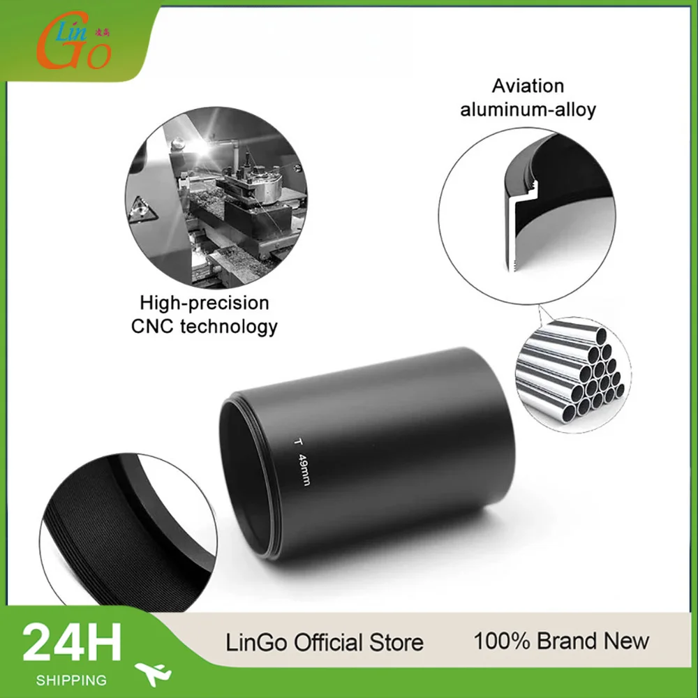 LinGo CameraLensHood Metal Telephoto Lens 49 52 55 58 62 67 72 77 82 86 105mm Screw-in For Canon/Nikon/Sony/Leica Telephoto Lens