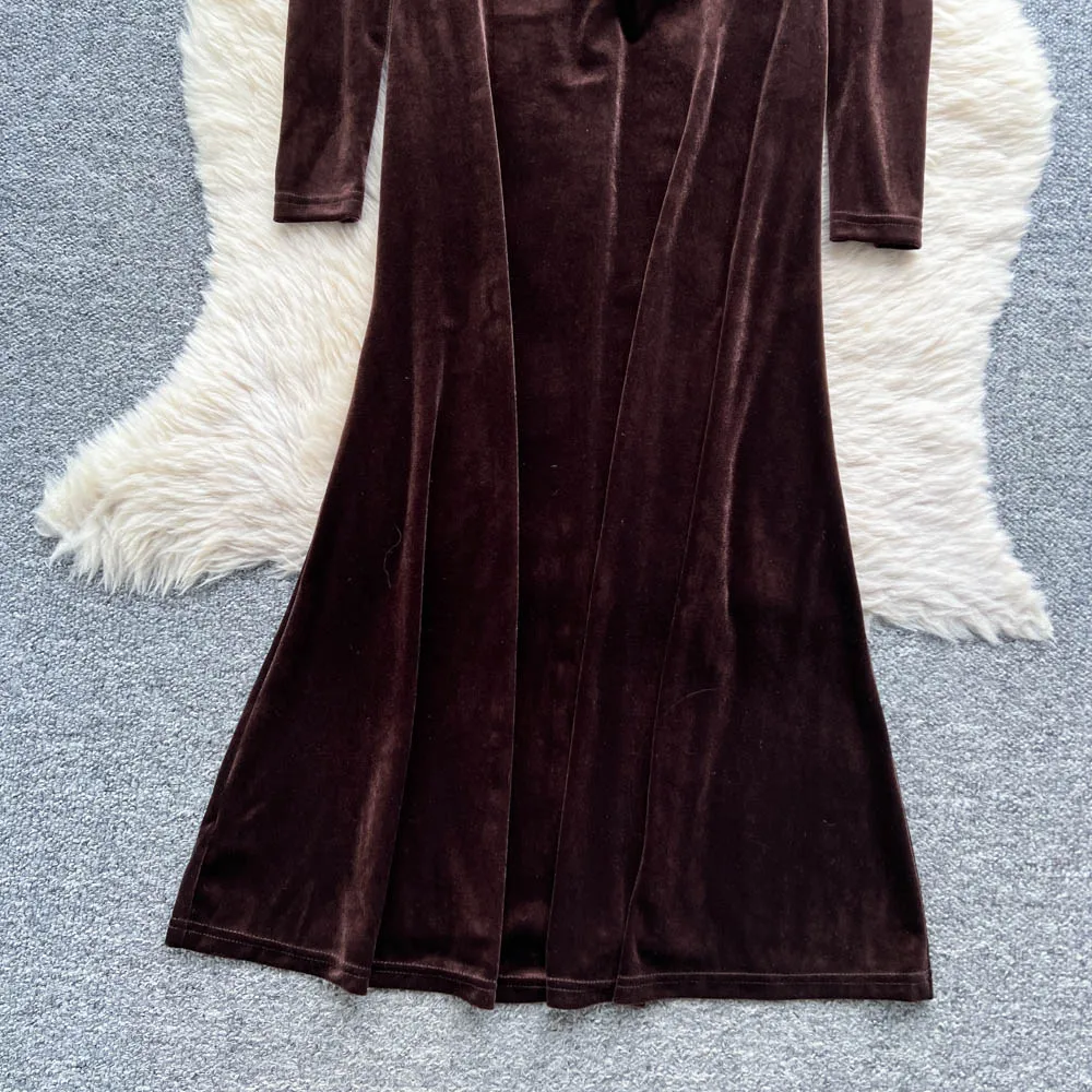 فستان أنيق مثير بأكمام طويلة من القطيفة مطوي فساتين حفلات النادي فستان صيفي للسيدات #6