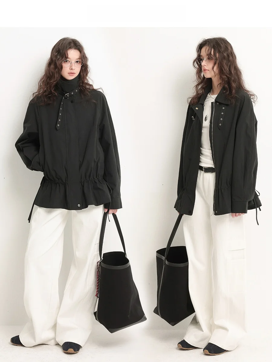 

CHACHASTU mat High Collar ort Jaet Women's Loose Long Sve Top Early Spring Faion Slimming Effect