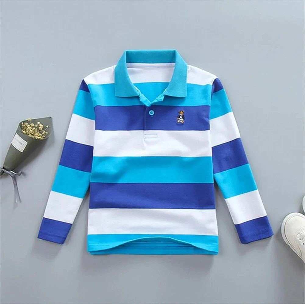 Children Clothing Boy T Shirt 3-14 Years Spring New Long Sleeve Teen Striped T-Shirts Kids Tops Kids Comfortable POLO Shirts