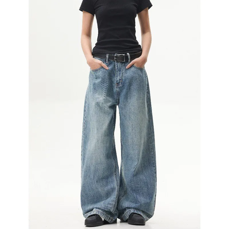 

Retro High Street CleanFit Blue Straight Leg Jeans Men's Wide Leg Long Trousers Waed Denim mid Waist Straight Cut Jeans