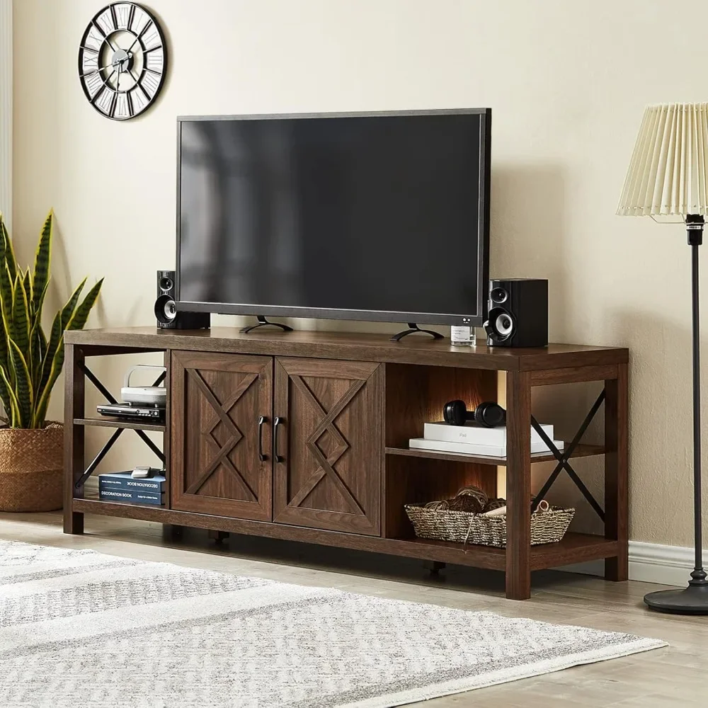 

TV stand for 75 inch TV with storage, 65 inch width wood TV stand with soft closing door hinges